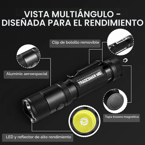 Vista 6 de Powertac M6 G3 Linterna Tradesman – 2030 Lúmenes, Alcance Largo de 330m, Cola Magnética, Recargable Compacta EDC Luz LED para Camping, Senderismo