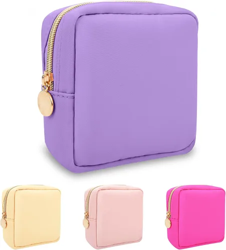 Vista 31 de izuzta Nylon Lager Pequeño Slim Mini Maquillaje Bolsa Organizador, Beige, Viajes