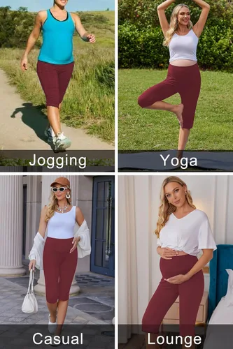 Vista 4 de Ekouaer Pantalones cortos de maternidad para mujer, pantalones capri de maternidad, pantalones cortos de yoga, pantalones cortos para embarazo