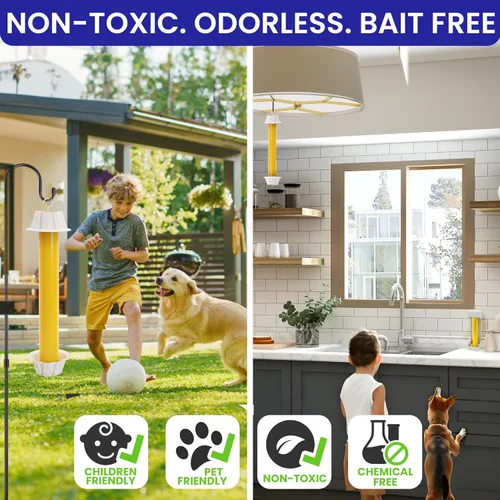 Vista 4 de Trampas adhesivas para moscas para interiores y exteriores, paquete de 4. Tiras de cinta de papel no tóxicas superadhesivas para atrapar moscas
