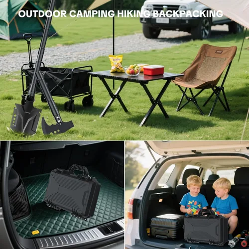 Vista 7 de Jbox Juego de hachas de pala, pala plegable de acero de alto carbono con mango ajustable de 19.2 a 37.8 pulgadas, multiherramienta para campamento