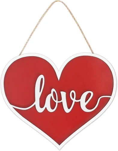 Vista 7 de Letrero colgante de madera 3D para decoración de puerta de San Valentín Corazón rojo para decoraciones de San Valentín o decoración de pared