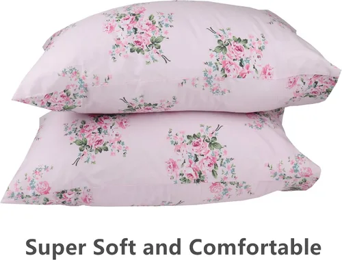 Vista 10 de Paquete de 2 fundas de almohada florales rosas tamaño estándar, 100% algodón de 600 hilos, 20 x 30 pulgadas