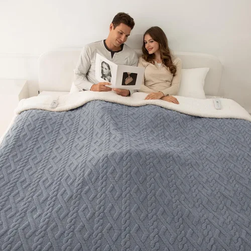 Vista 10 de Manta eléctrica tamaño individual 62"X84" amarilla - Manta cálida y gruesa de sherpa con calefacción para invierno con 5 niveles de calentamiento