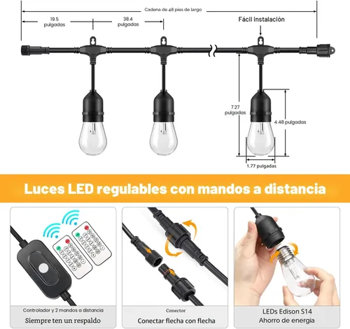 Vista 6 de Mlambert Tira de luces LED regulables para exteriores de 3 colores con Negro