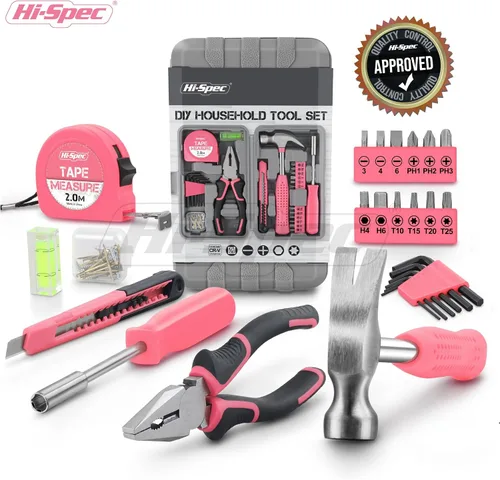 Vista 7 de Juego de herramientas Hi-Spec de 25 piezas, rosa, para el hogar, kit de bricolaje para mujeres. Juego de herramientas pequeñas y mini, básicas