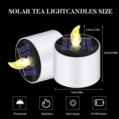Vista 3 de Velas de té solares, 6 velas solares impermeables para exteriores, velas LED parpadeantes sin llama con sensor de luz del atardecer al amanecer