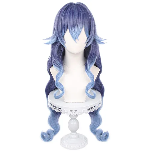 Vista 10 de Genshin Impact Columbina peluca de cosplay con gorra de peluca, longitud aproximada de 43.3 pulgadas