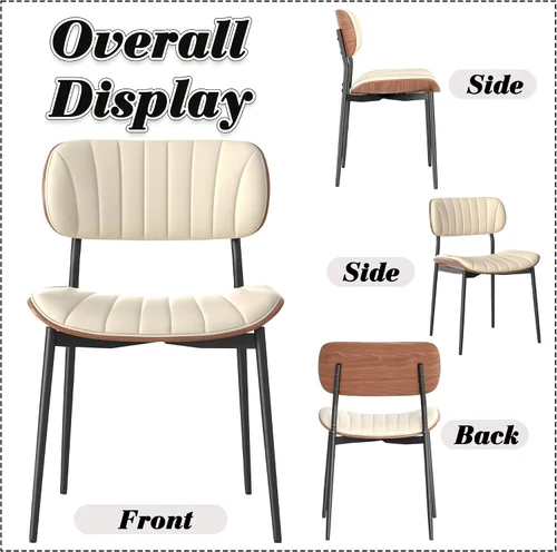 Vista 8 de HENGJIANYI Bentwood - Juego de 2 sillas de comedor modernas de piel sintética con patas de metal, sillas de cocina tapizadas de mediados de siglo