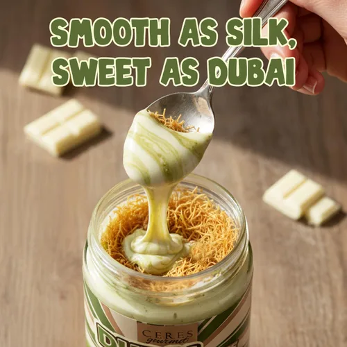 Vista 3 de Dubai - Chocolate blanco untable - Pistacho untable con filo tostado, chocolate gourmet para el desayuno - 9.7 onzas