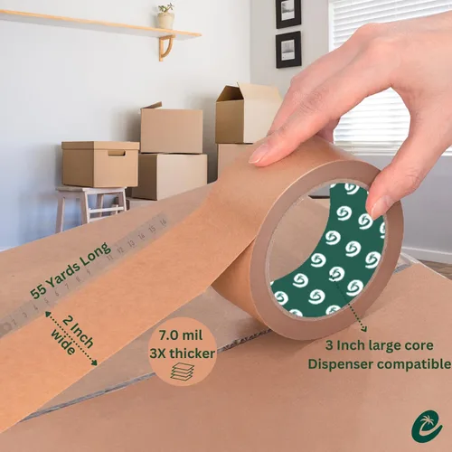 Vista 2 de Cinta de embalaje de papel premium, reciclaje autoadhesiva, cinta de embalaje ecológica resistente para escritura y sin recubrimiento para sellado