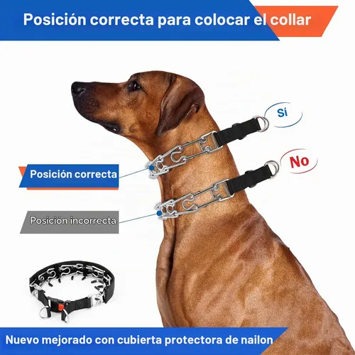 Vista 7 de Supet Collar de punta para perro, collar de estrangulador ajustable para perro con hebilla de liberación rápida/cubierta de nailon para perros Negro
