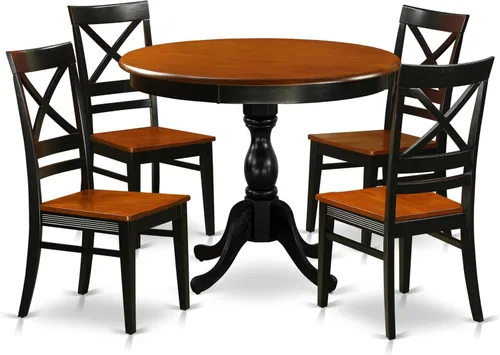 Vista 15 de East West Furniture AMQU3-BCH-W - Juego de cocina antiguo de 3 piezas que contiene una mesa redonda con pedestal y 2 sillas de comedor, 36 x 36