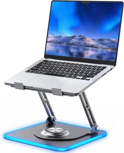 Vista 8 de JOYEKY Soporte para computadora portátil para escritorio, soporte de computadora ajustable con base giratoria de 360°, elevador ergonómico