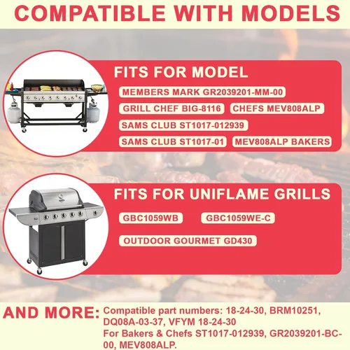 Vista 4 de Quemadores de parrilla de 17 pulgadas de repuesto para miembros Mark GR2039201-MM-00 para barbacoa, quemador de tubo de parrilla de gas de acero