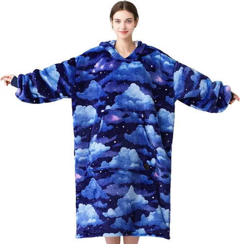 Vista 51 de THREE POODLE - Manta con capucha portátil para mujeres, sudadera con capucha de sherpa de gran tamaño para adultos hombres, mantas con capucha