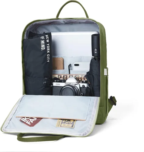 Vista 6 de KALIDI Mochila casual para laptop de 15 pulgadas, mochila clásica para campamento, viajes, exteriores, cuadrada, mochila para universidad, Verde