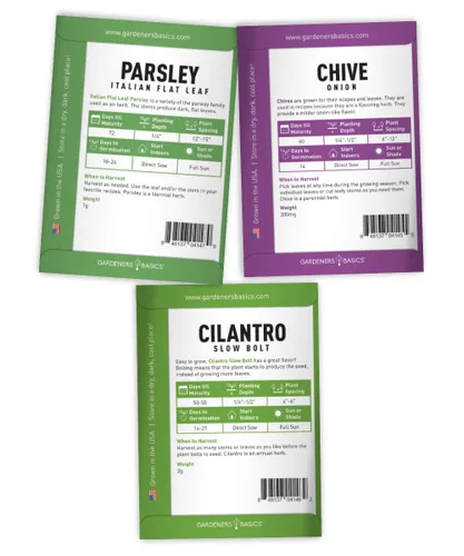 Vista 7 de Gardeners Basics Semillas de hierbas culinarias para plantar en interiores y exteriores, 5 paquetes que incluyen albahaca, cilantro, cebollino