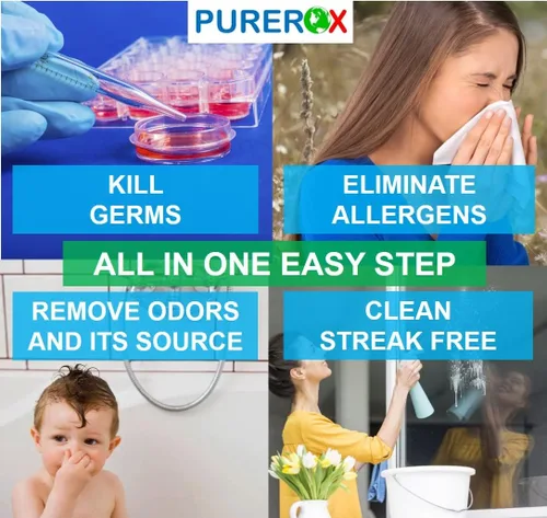 Vista 3 de PUREROX Desinfectante [9 x 32oz] Elimina el 99.99% de virus, norovirus, VIH, MRSA, bacterias y hongos. Grado hospitalario. Seguro para usar