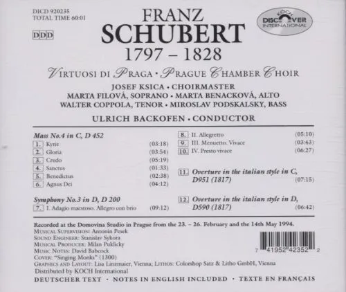 Vista 2 de Schubert Mass 4 Symphony 3 Overture in the Italian Style in C Overture in the Italian Style in D