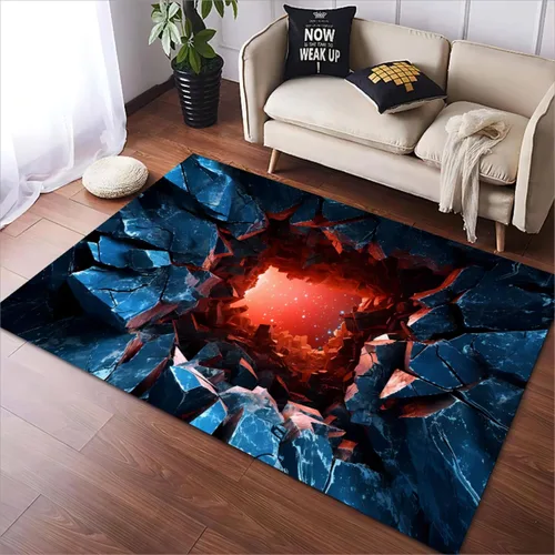 Vista 16 de Alfombra abstracta 3D de 3 x 4 pies, alfombra contemporánea con estampado de rayas irregulares, alfombra grande lavable para sala de estar