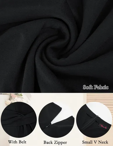 Vista 4 de Hanna Nikole Vestido de tubo ajustado con cinturón para mujer, talla grande, con mangas casquillo, para el trabajo, negocios