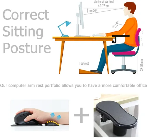 Vista 2 de Soporte para reposabrazos, almohadilla para reposamuñecas para teclado, con cojín de muñeca para mouse para oficina, extensor de reposamuñecas