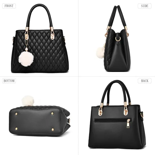 Vista 2 de I IHAYNER - Bolsos de cuero para mujer con correa para llevar al hombro asas cortas y pompón