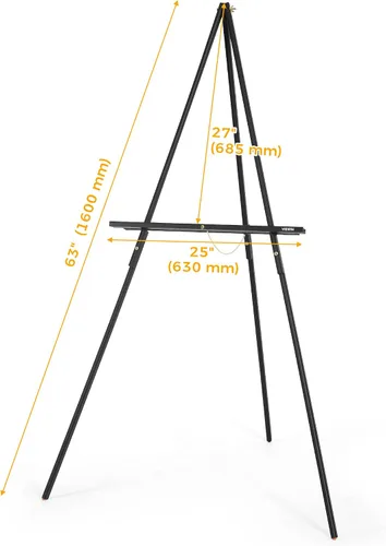 Vista 3 de Caballete Negro de 63" para Letreros de Boda, Caballete de Exhibición de Madera Ajustable con Soporte, Caballete de Piso Trípode para Tablero