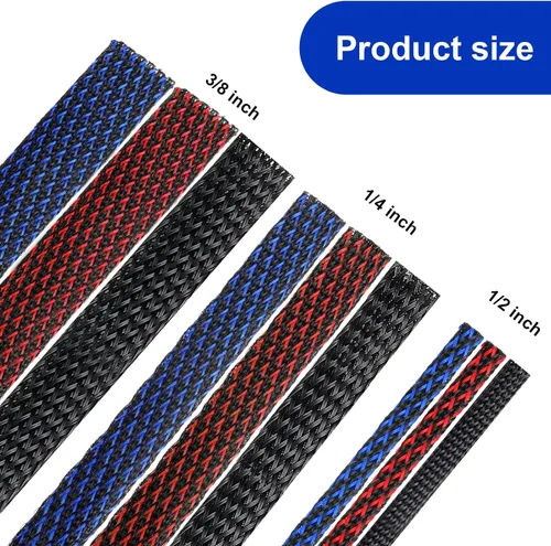 Vista 2 de Protector de cable de 9 rollos de 16 pies, tubería de telar de alambre, funda de gestión de cables trenzada, funda organizadora de cables expandible