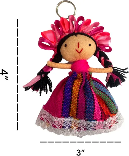 Vista 3 de MUNECA LELE - Juego de llaveros de muñeca mexicana hecha a mano, 10 piezas