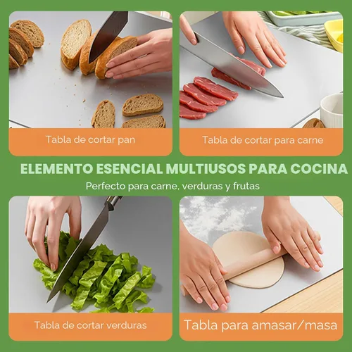 Vista 2 de Sakerplus Tabla de cortar de acero inoxidable con borde antideslizante, tabla de cortar de cocina para hornear, carne, verduras y pan, apta