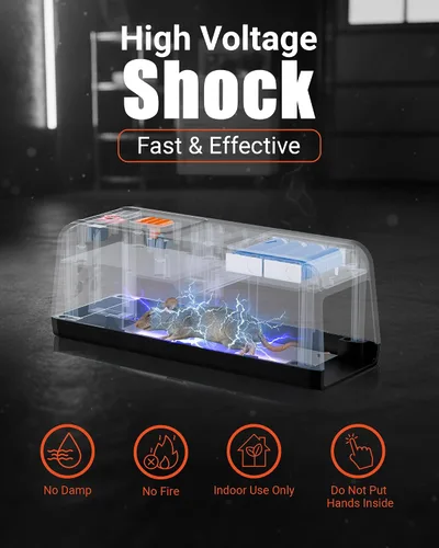 Vista 3 de Trampa eléctrica para ratas para el hogar, choque de alta potencia, diseño higiénico sin tacto, eliminador de roedores seguro y silencioso