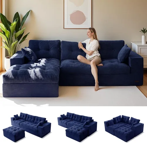 Vista 20 de MAXYOYO Sofá modular modular en forma de L de 96 pulgadas con otomana, sofá sin hueso con cojín en capas, sofá tapizado en una caja, combinación
