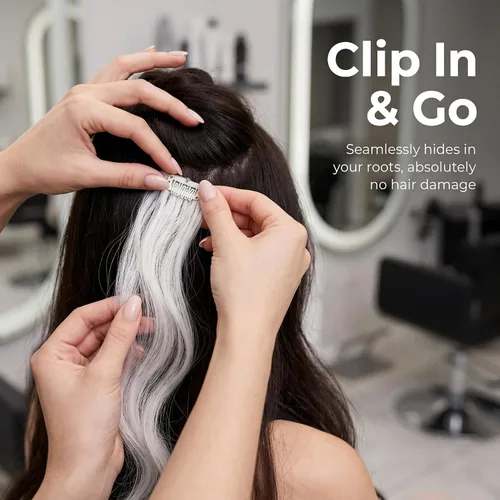 Vista 6 de FOMIYES Extensiones de cabello blanco de 19.7 pulgadas, rizado y ondulado, extensiones de cabello con clips para fiestas, para niños, niñas
