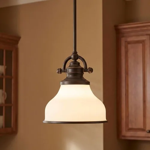 Vista 8 de Quoizel Grant Mini Lámpara Colgante, 8 Pulgadas 1-Luz Bronce Paladiano Cristal Ópalo Grabado Lámpara Colgante, Lámpara de Techo Colgante para Isla