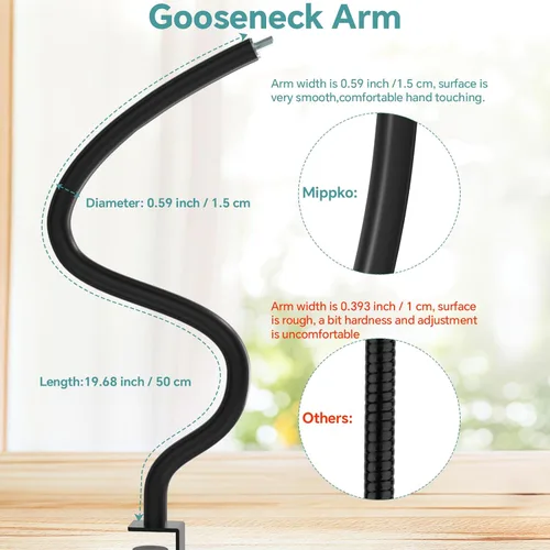 Vista 3 de Soporte para micrófono, 19.7 in de largo, flexible con brazo de cuello de cisne, soporte universal de clip de micrófono resistente adaptador de 3/8