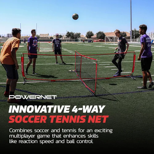 Vista 4 de PowerNet Red de tenis de fútbol de 4 vías, divertido equipo de juego y entrenamiento, juega en el parque o la playa, 2 tamaños