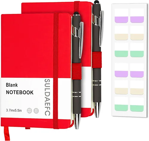 Vista 10 de Paquete de 2 cuadernos de bolsillo rayados con bolígrafo, cuaderno de tapa dura A6, mini bloc de notas de 3.7 x 5.5 pulgadas, papel grueso de 3.53