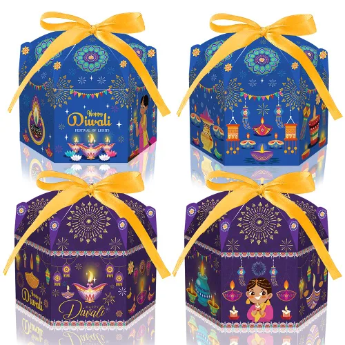 Vista 4 de ALIBBON 12 bolsas de regalo Happy Diwali, suministros de fiesta Diwali, bolsas de papel kraft para aperitivos de dulces, bolsas de regalo de fiesta