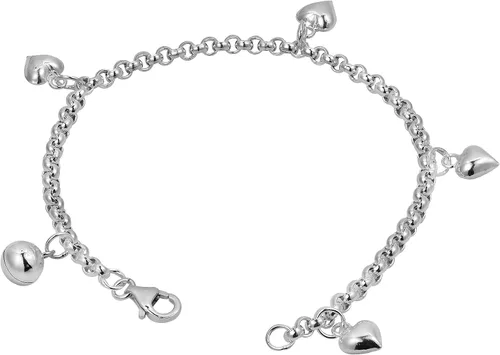Vista 2 de AeraVida Pulsera de plata de ley 925 con dije de cascabel con múltiples corazones (6.5 pulgadas), Metal