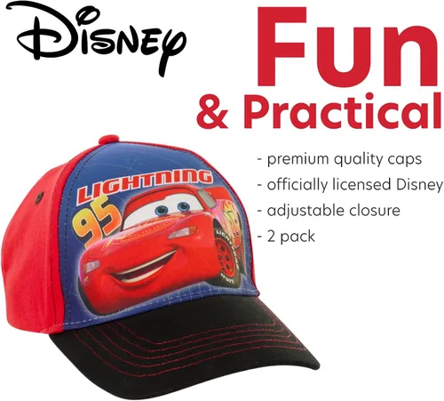 Vista 3 de Disney Boys Cars Lightning McQueen Cotton Baseball Cap 2 Pack Ages 2-7