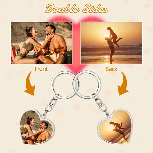 Vista 3 de Llavero personalizado con foto - Llaveros con texto grabado personalizado para mujeres, hombres, novio, regalos para el Día de la Madre