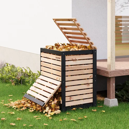 Vista 8 de Cubo de Compostaje de 95 Galones de Madera Sólida, Cubo de Compostaje para Exteriores con Puerta Deslizante, Cubo de Compostaje Grande para el Patio