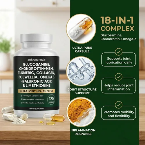 Vista 3 de Arthronaturals 18 en 1, Suplemento para articulaciones con glucosamina, condroitina, MSM, ácido hialurónico, omega-3 y más, para proporcionar apoyo