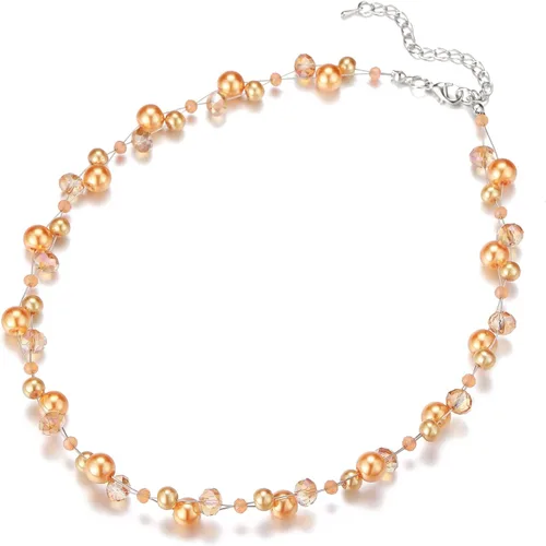 Vista 2 de Collar corto de turquesa con cuentas para mujer, joyería de moda con perlas y cuentas de cristal, regalos de cumpleaños para mujer