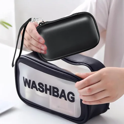Vista 5 de MUQING Gafas portátiles y estuche de contacto 2 en 1, estuche de contacto de viaje, soporte para caja, incluye espejo integrado, pinzas, botella