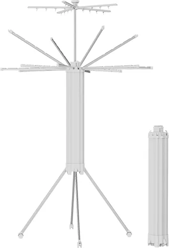 Vista 11 de JOOM Estante de secado de ropa de 4 patas, perchero portátil y plegable que ahorra espacio, estante de secado de ropa para ropa, 4 varillas, 16