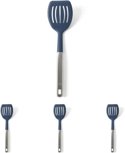 Vista 15 de Calphalon Espátula ranurada, espátula de cocina, espátula ranurada, girador de acero inoxidable con mango de silicona resistente al calor, espátula