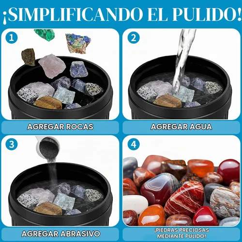 Vista 5 de Rock Tumbler - Juego de recambio de grano y pulido, 4 pasos, 3
